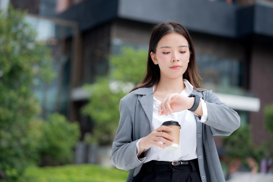 Woman checking her smart watch